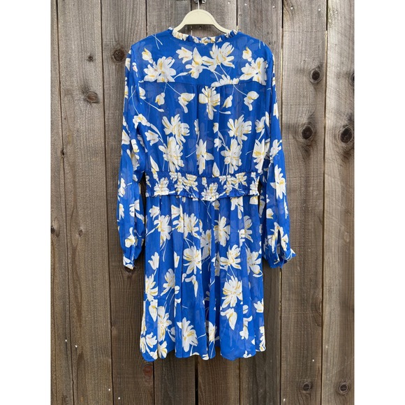 Tommy Hilfiger Blue Floral Chiffon Smocked Waist Long Sleeve Mini Dress Women 16 - Picture 4 of 4